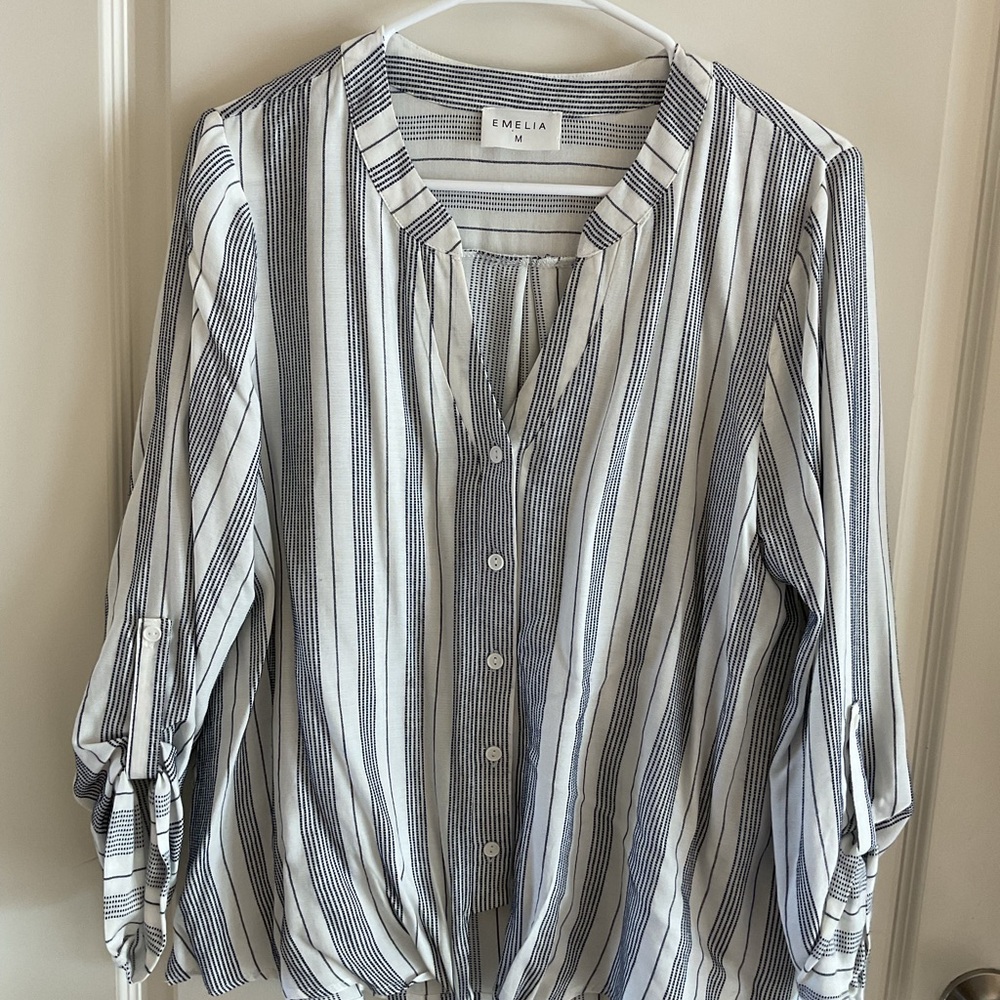 Emelia Women's Long Sleeve Striped Top - Blue and White